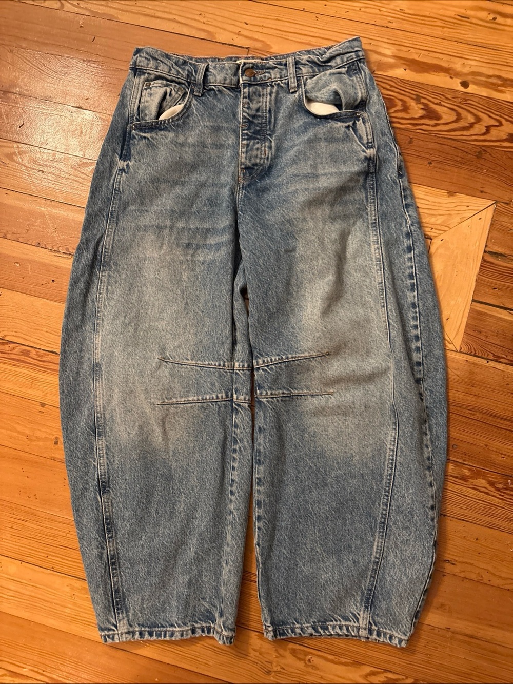 We The Free Free People Good Luck Mid Rise Barrel Jeans Size 27 Wide Leg
